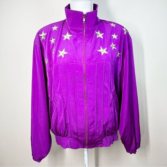 VTG Star Embroidered Zipper Front Sporty Jacket Large - Picture 1 of 10